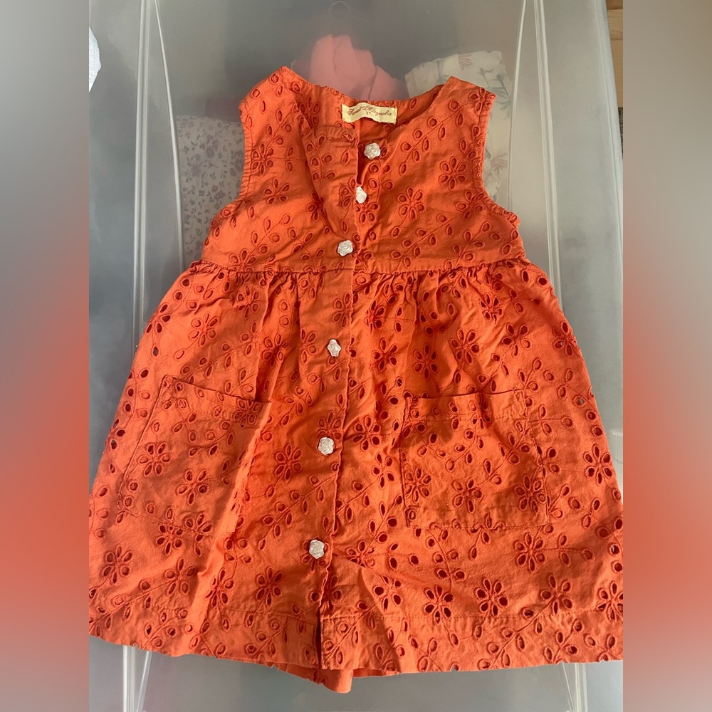 Girls' Orange Eyelet Button Front Sundress